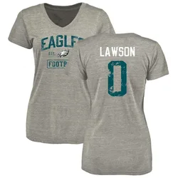 Deontae Lawson Philadelphia Eagles Women's Gray Heather Distressed Name & Number Tri-Blend V-Neck T-Shirt