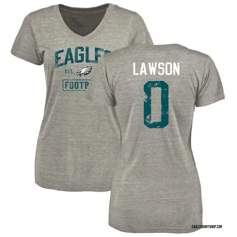 Deontae Lawson Philadelphia Eagles Women's Gray Heather Distressed Name & Number Tri-Blend V-Neck T-Shirt