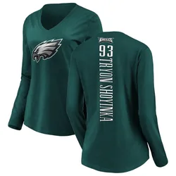 Joe Tryon-Shoyinka Philadelphia Eagles Women's Green Backer Slim Fit Long Sleeve T-Shirt -