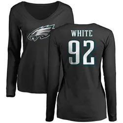 Reggie White Philadelphia Eagles Women's Black Name & Number Logo Slim Fit Long Sleeve T-Shirt -