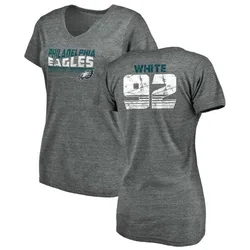 Reggie White Philadelphia Eagles Women's Gray by Retro Tri-Blend V-Neck T-Shirt - Heathered
