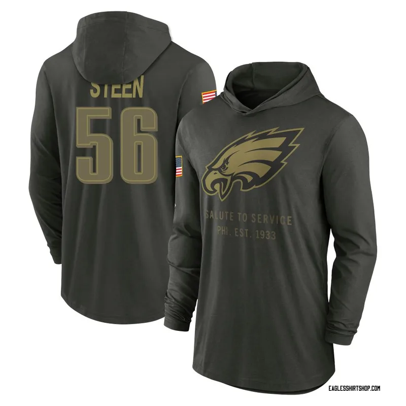 Tyler Steen Philadelphia Eagles Youth Forest/Green 2025 Salute to Service Sideline Lightweight Hooded Pullover Long Sleeve T-Shi